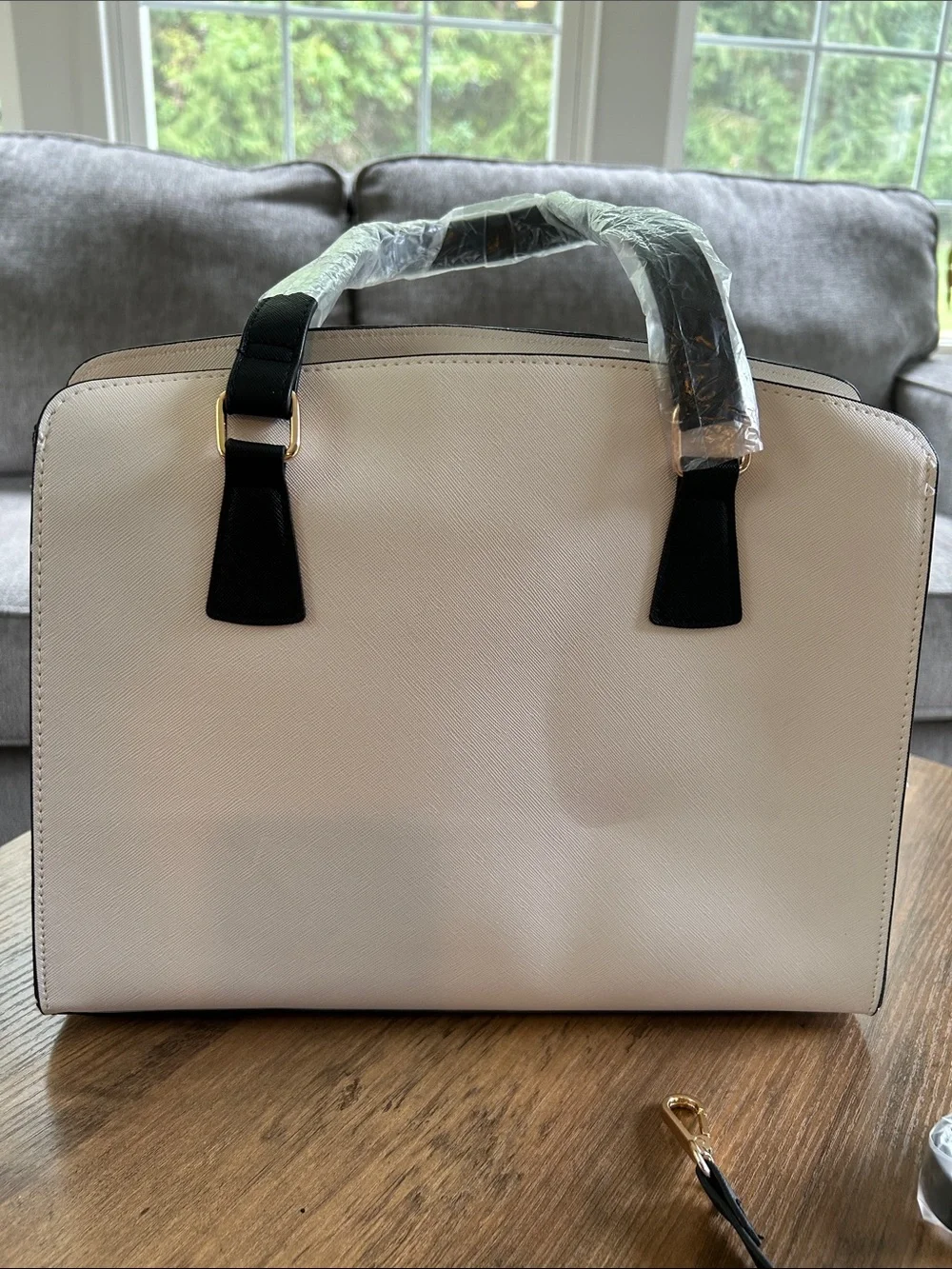 Loulu Cream Satchel with Black Straps and Gold Accents-NWOT